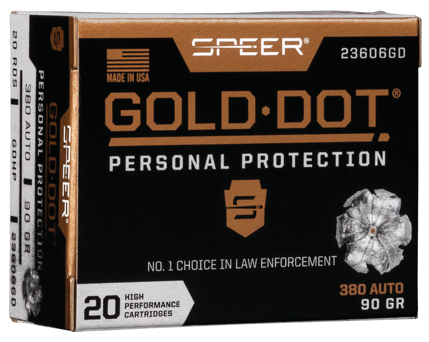 Speer Gold Dot Personal Protection Brass .380 Ammo 20-Rounds 90-Grain HP