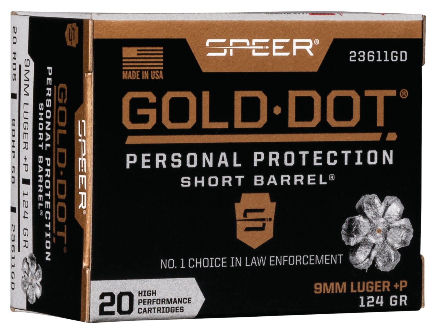 Speer Gold Dot Short Barrel 9mm P 124GR HP 20 Rounds