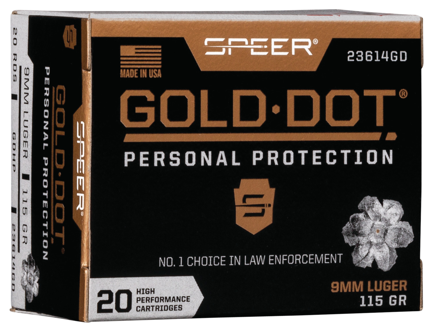 Speer Gold Dot Personal Protection Ammo 9mm 20-Rounds 115 Grain Hollow Point