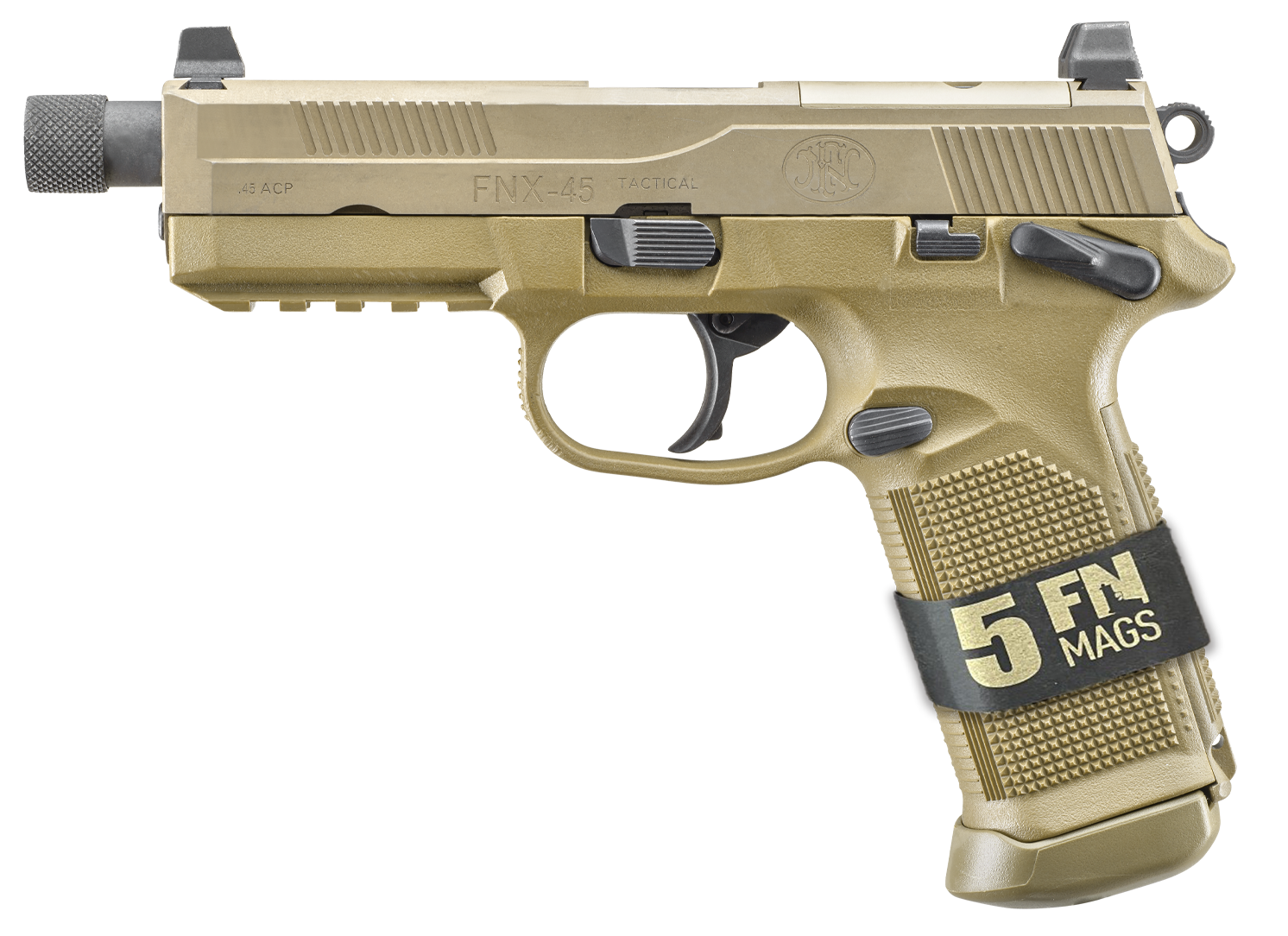FN FNX Tactical Bundle Flat Dark Earth .45 ACP 5.3" Barrel 10-Rounds 5 Mags - Image 4