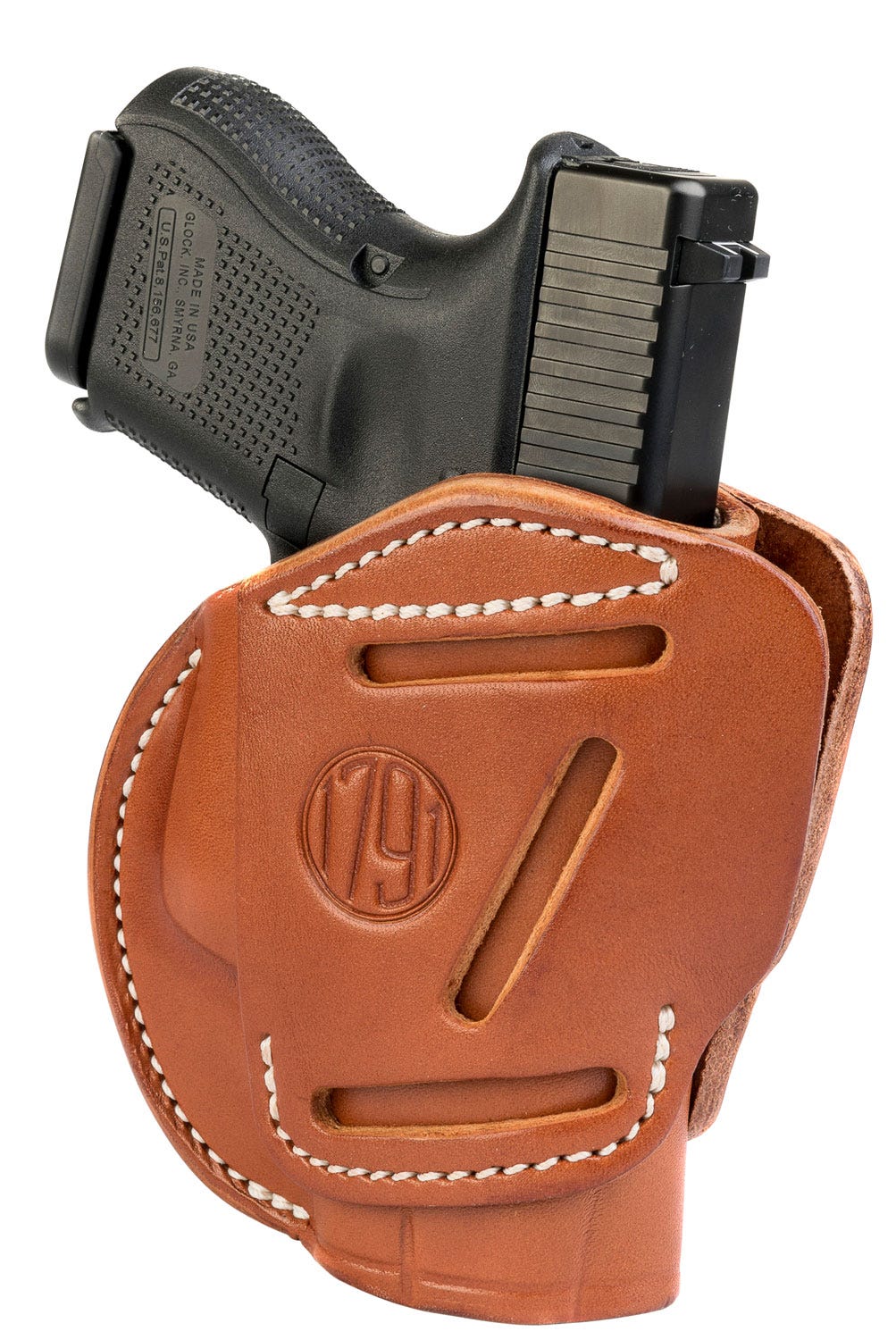 1791 Gunleather 3 Way Holster Brown Ambidextrous for Glock 26 / Ruger LC9 / S&W Shield