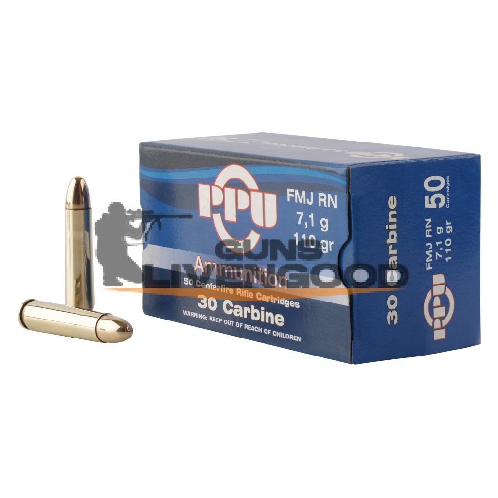 PPU Standard Rifle Rounds Brass .30 Carbine 50-Rounds 110 Grain FMJ ...
