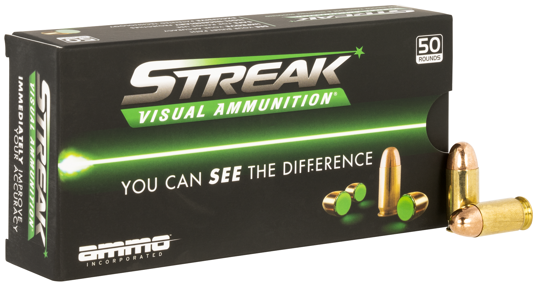 Ammo Inc. Streak Green Brass 9mm 124 Grain 50-Rounds TMC