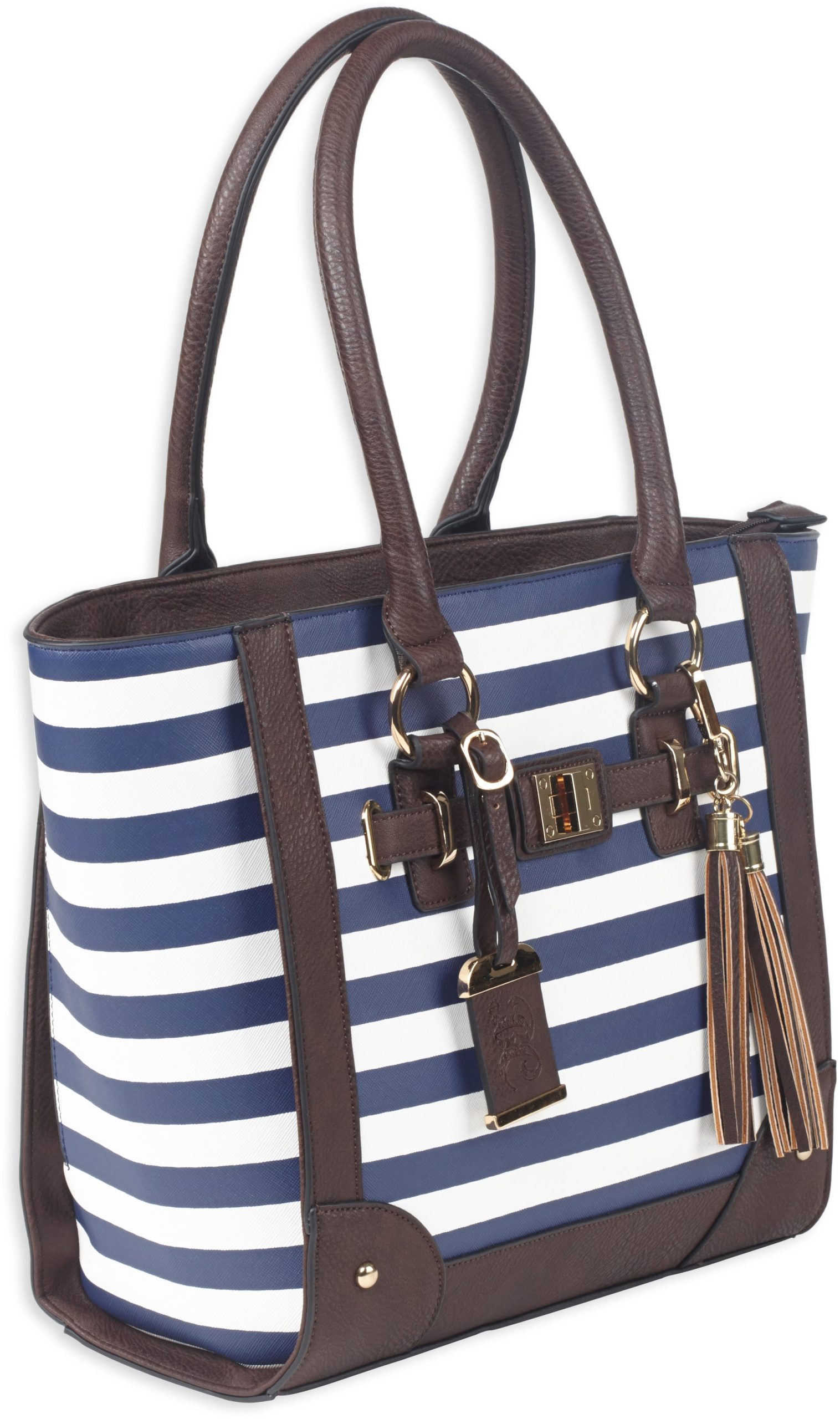 Bulldog Cases Tote Style Purse Ambidextrous Leather Navy Stripe
