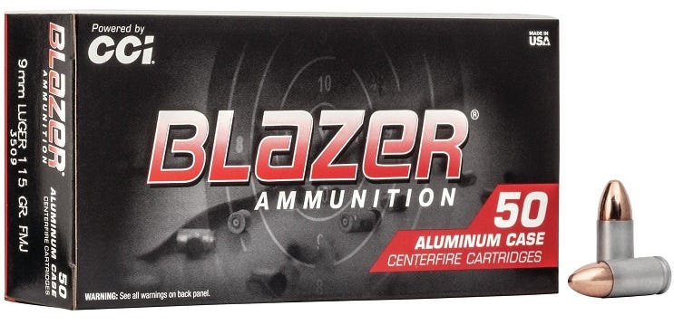 CCI Blazer Aluminum 9mm 115-Grain 50-Rounds