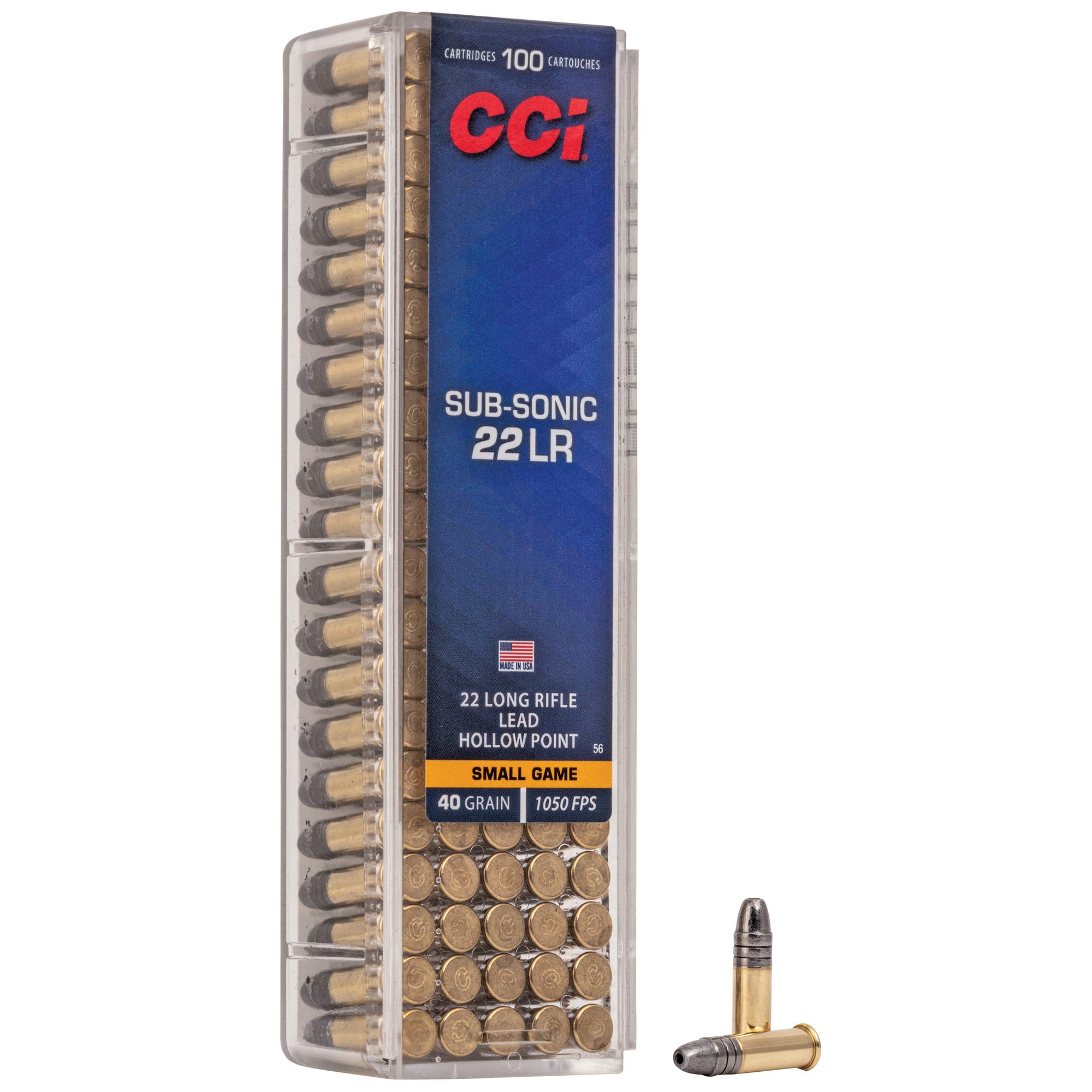 CCI Ammunition Sub-Sonic Brass .22 LR 40 Grain 100-Rounds LHP