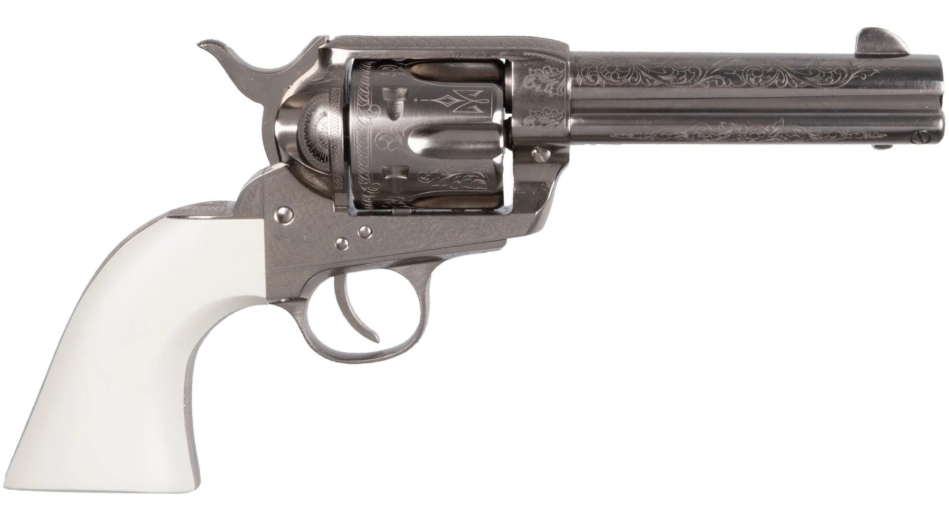 Cimarron Firearms Frontier Engraved Nickel .357 Mag 4.75" Barrel 6-Rounds