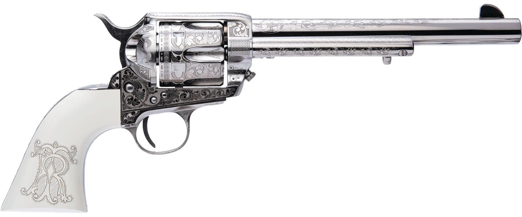 Cimarron Firearms Frontier "Teddy Roosevelt" Engraved Nickel .45 Colt 7.5" Barrel 6-Rounds