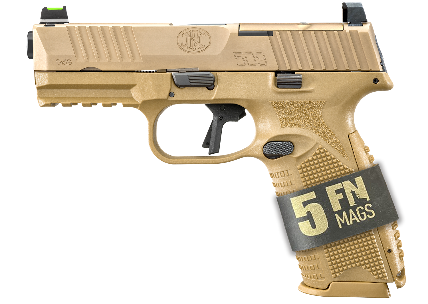 FN 509 MRD FOS Bundle Flat Dark Earth 9mm 4" Barrel 24-Rounds 5 Mags