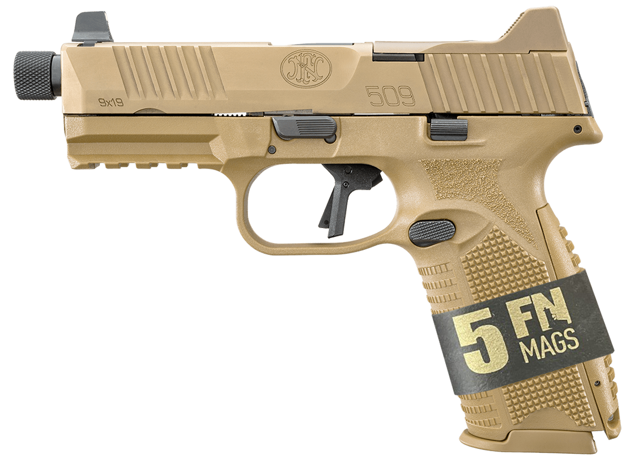 FN 509 Tactical Bundle Flat Dark Earth 9mm 4.5" Barrel 10-Rounds 5 Mags