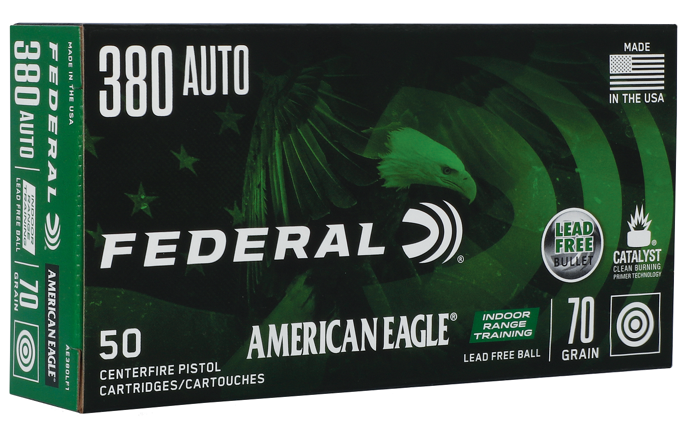 Federal American Eagle IRT Brass .380 Ammo 70-Grain 50-Rounds Lead-Free