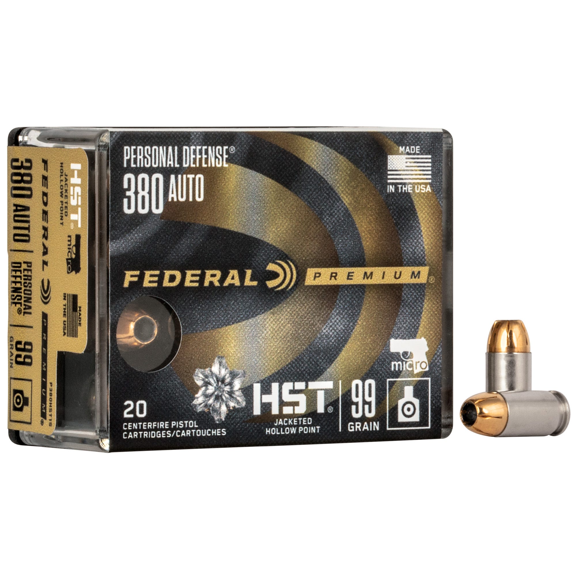 Federal Premium Personal Defense Brass .380ACP 99-Grain 20-Rounds HST