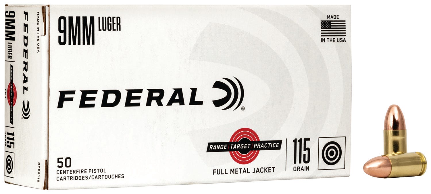 Federal Range and Target Brass 9mm 115-Grain 50-Rounds FMJ