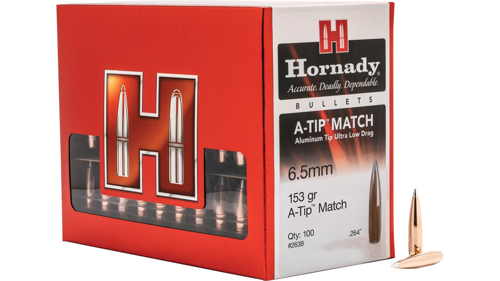 Hornady A-Tip Match Reloading Bullet .264 153-Grain 100-Count