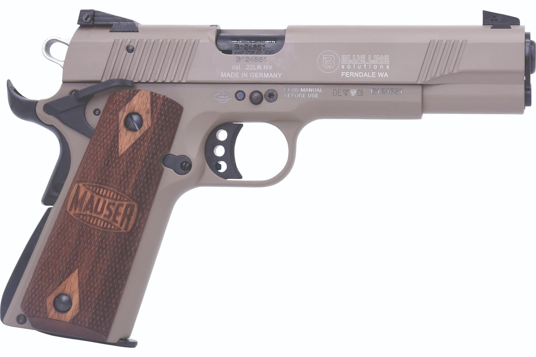 Blue Line Mauser 1911 Tan .22 LR 5" Barrel 10-Rounds Wood Grips