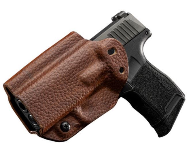 Mission First Tactical Hybrid Leather Holster OWB/IWB Brown Fits Sig P365 Kydex with Leather Shell