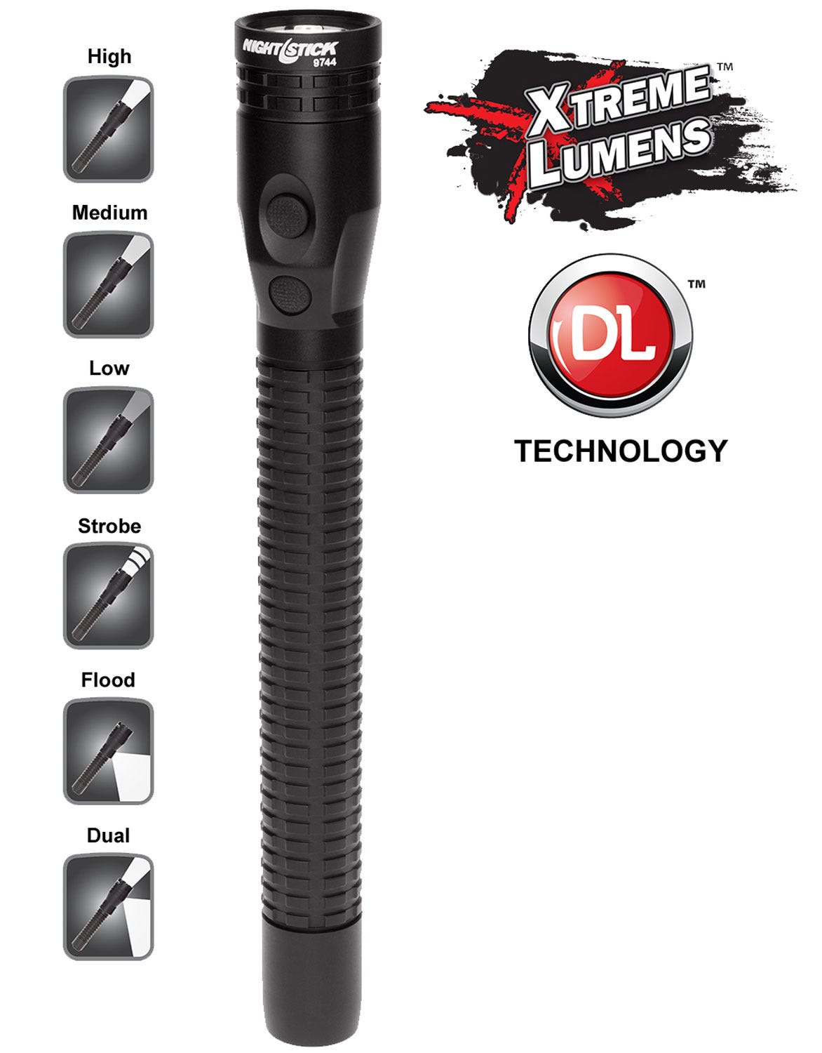 Night Stick Dual Light Flashlight Black