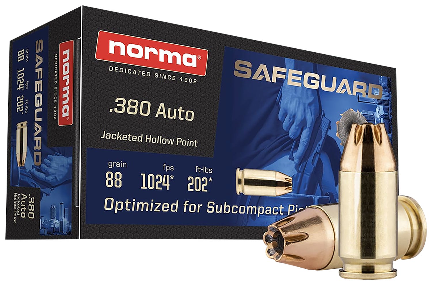 Norma Safeguard Brass .380 ACP 88 Grain 50-Rounds JHP