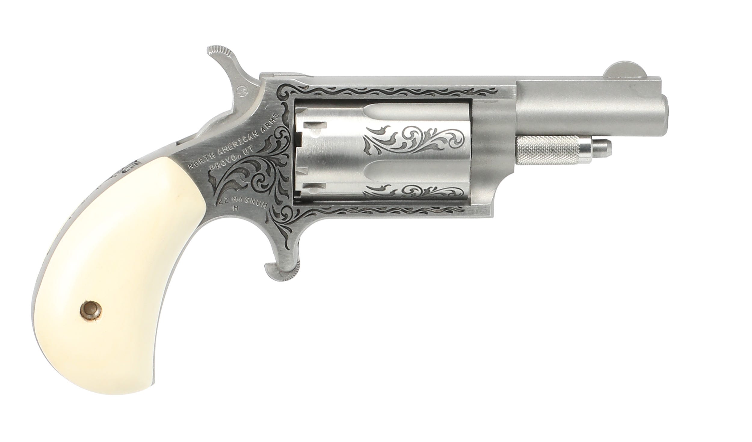 North American Arms Mini-Revolver Engraved Stainless .22 Mag 1.625" Barrel 5-Rounds Holly Grips
