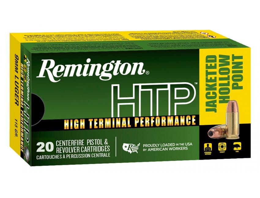 Remington HTP Pistol Ammo 9mm 115-Grain 20Rds JHP