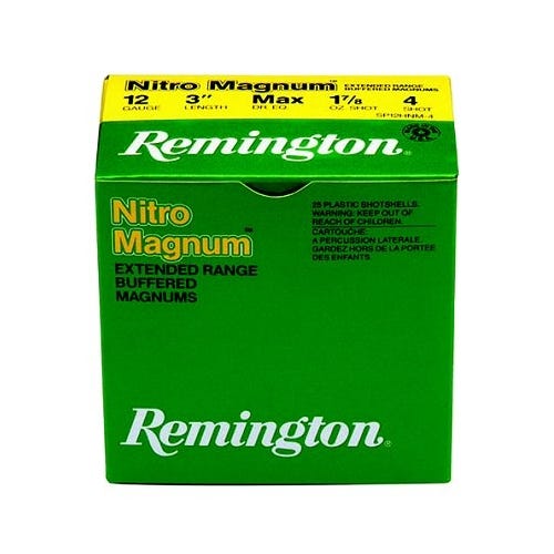 Remington Nitro Magnum Extended Range Load 12 GA 3" 1 7/8 oz, #4 Lead Shot 25Rds
