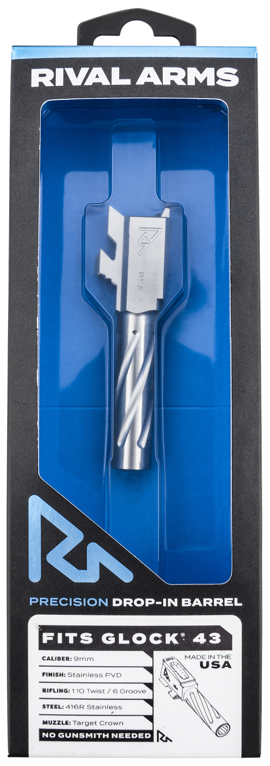 Rival Arms Precision V1 Drop-In Barrel Stainless 9mm 3.41" For Glock 43X