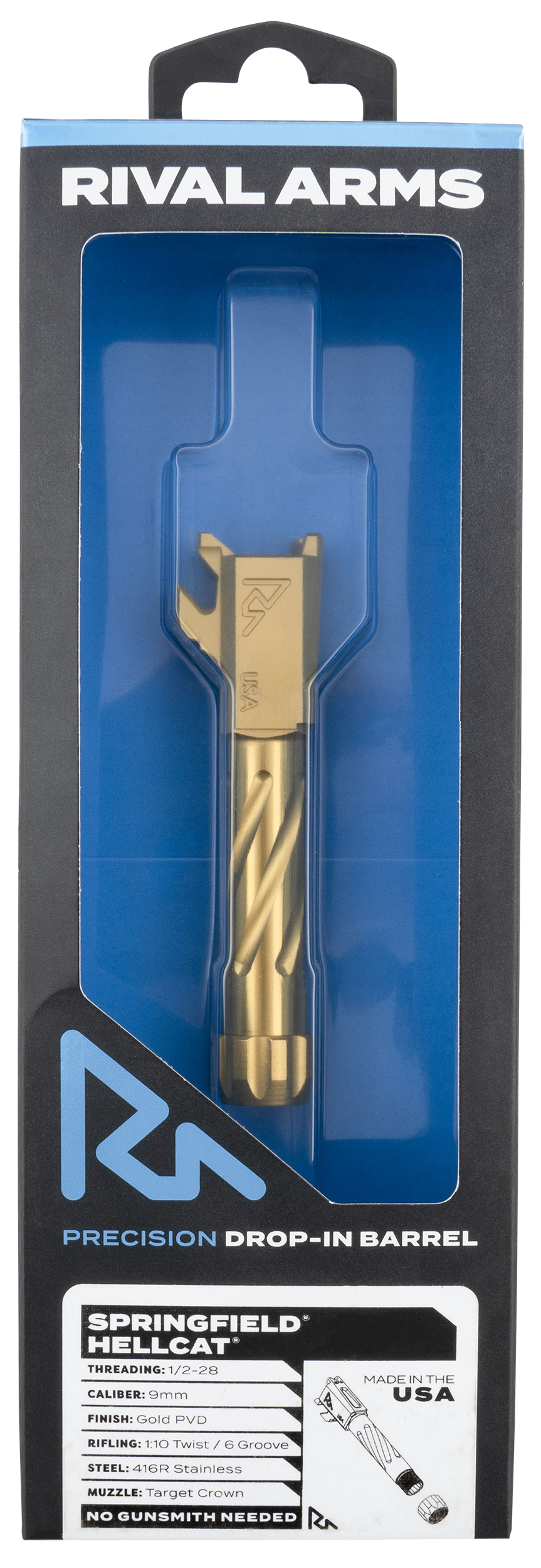 Rival Arms Precision V1 Gold Spiral Fluted Threaded For Springfield Hellcat