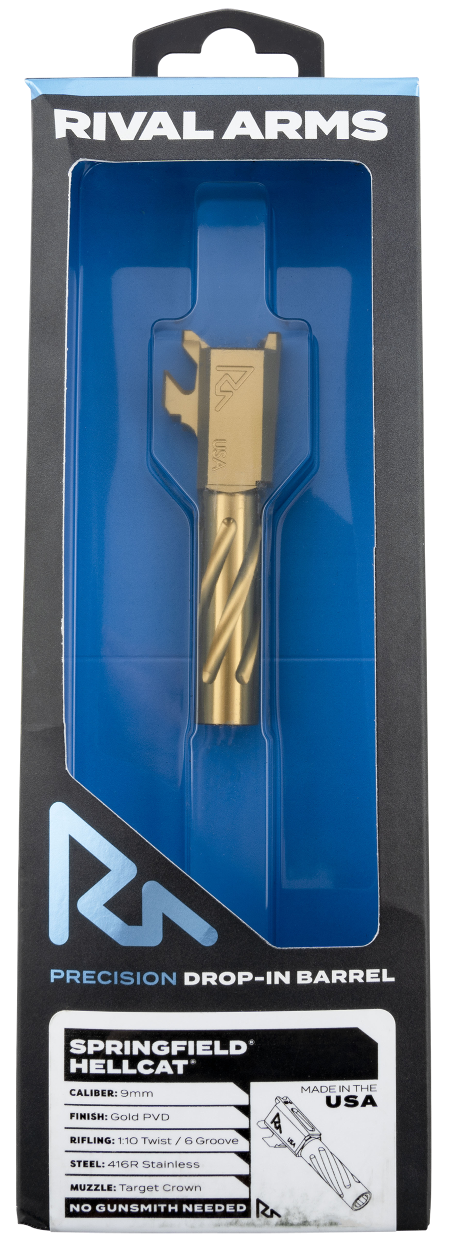 Rival Arms Precision V1 Barrel Gold 9mm For Springfield Hellcat