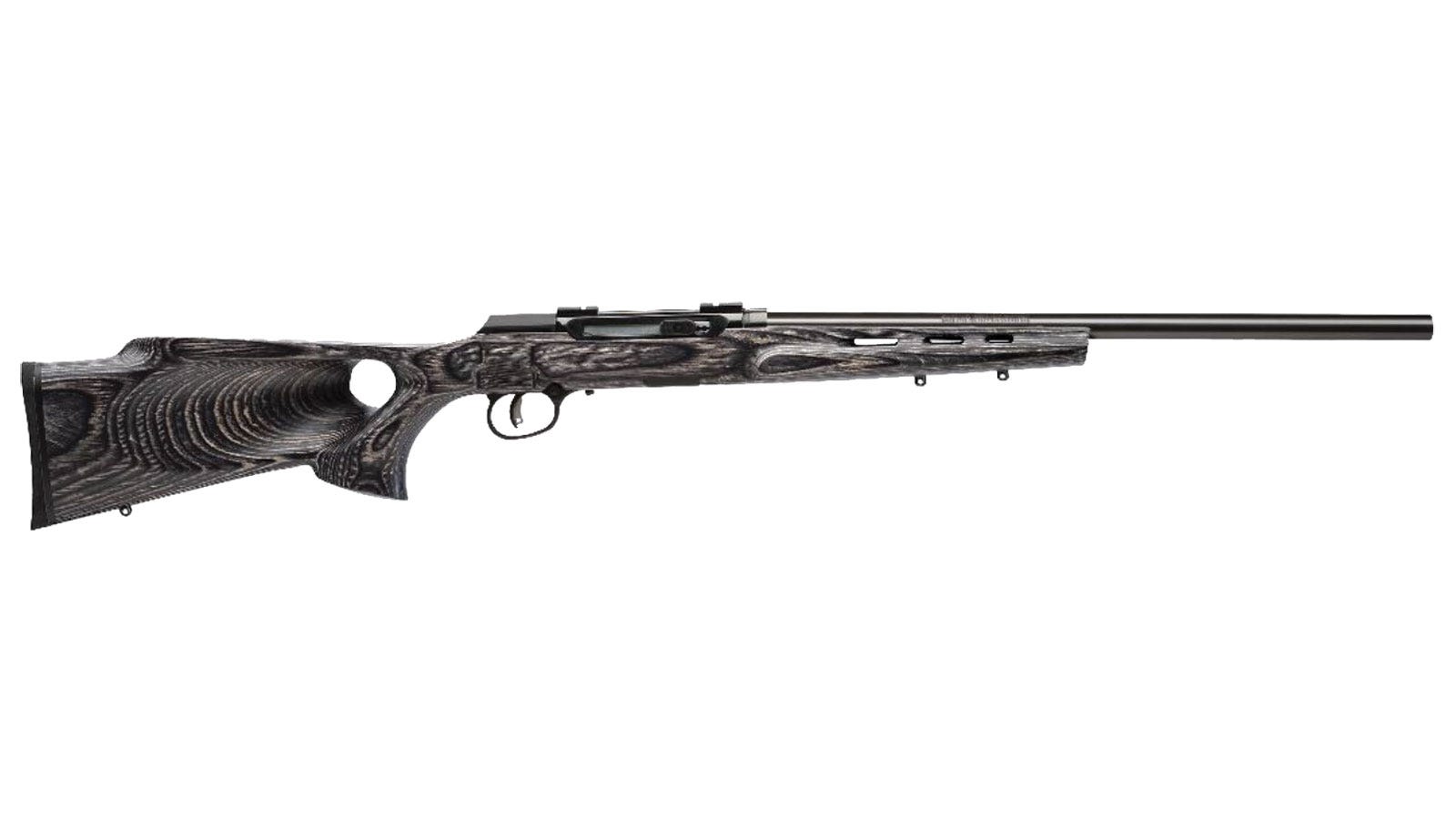 Savage A17 Target Blued / Gray Laminate .17 HMR 22-inch 10Rd Thumbhole Stock