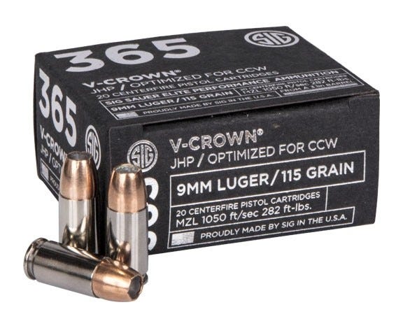 Sig Sauer 365 Elite V-Crown Nickel Plated Brass 9mm 115 Grain 20-Rounds VJHP