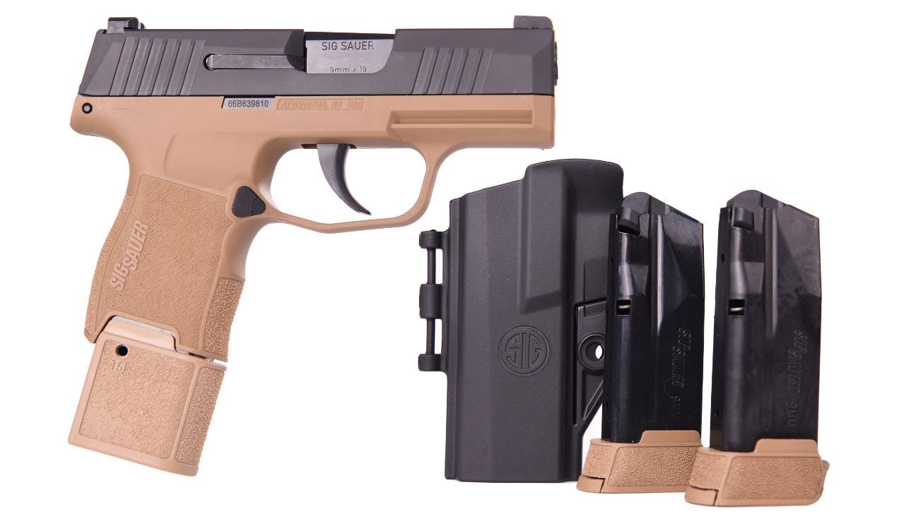 Sig Sauer P365 TACPAC Coyote / Black 9mm 3.1" Barrel 17-Rounds w/ 3 Mags, Holster