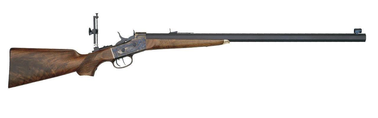 Taylors and Co Rolling Block John Bodine Walnut .45-70 34" Barrel 1-Rounds with Tunnel Front, Long Range Creedmoor Rear Sights