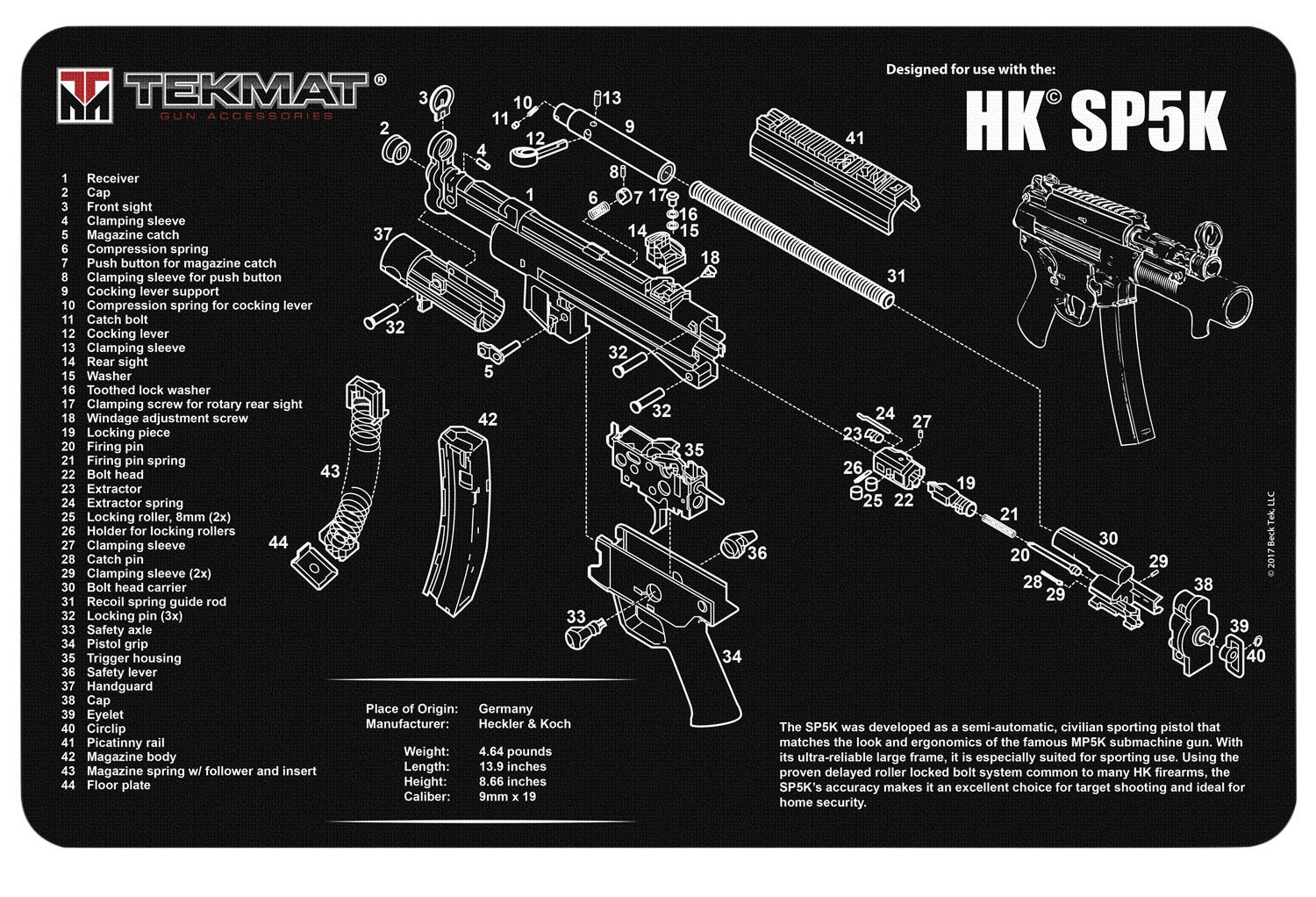 TekMat Original Cleaning Mat 11x17" with HK SP5K Diagram