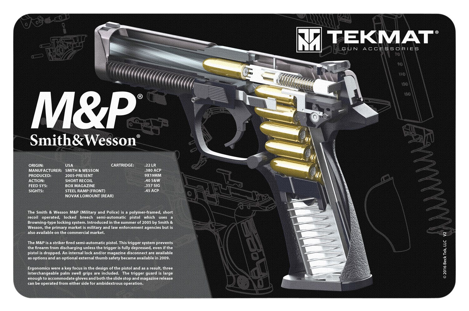 TekMat Original Cleaning Mat 11x17" with S&W M&P 3D Diagram