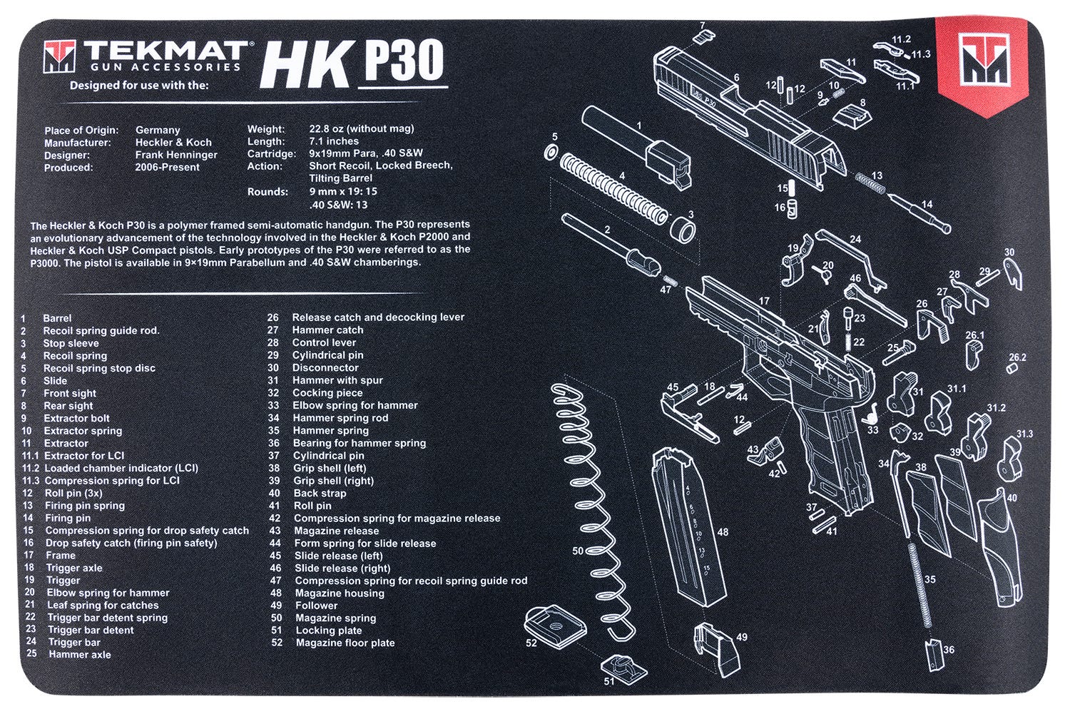 TekMat Original Cleaning Mat 11x17" with HK P30 Diagram