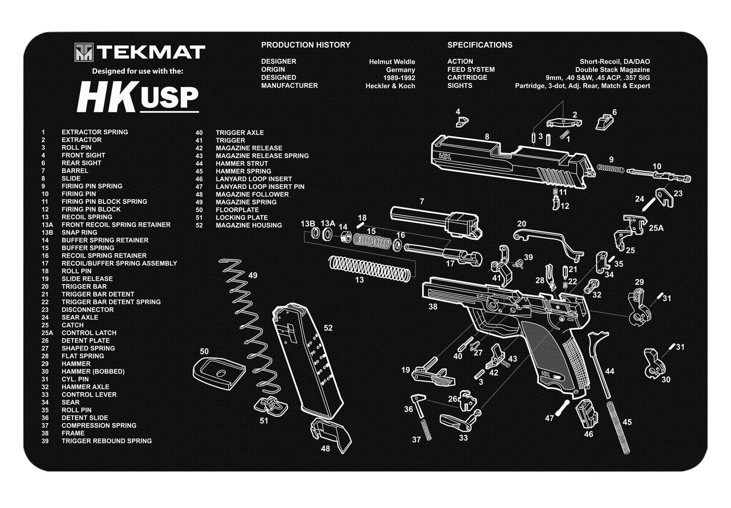 TekMat Original Cleaning Mat 11x17" with HK USP Diagram