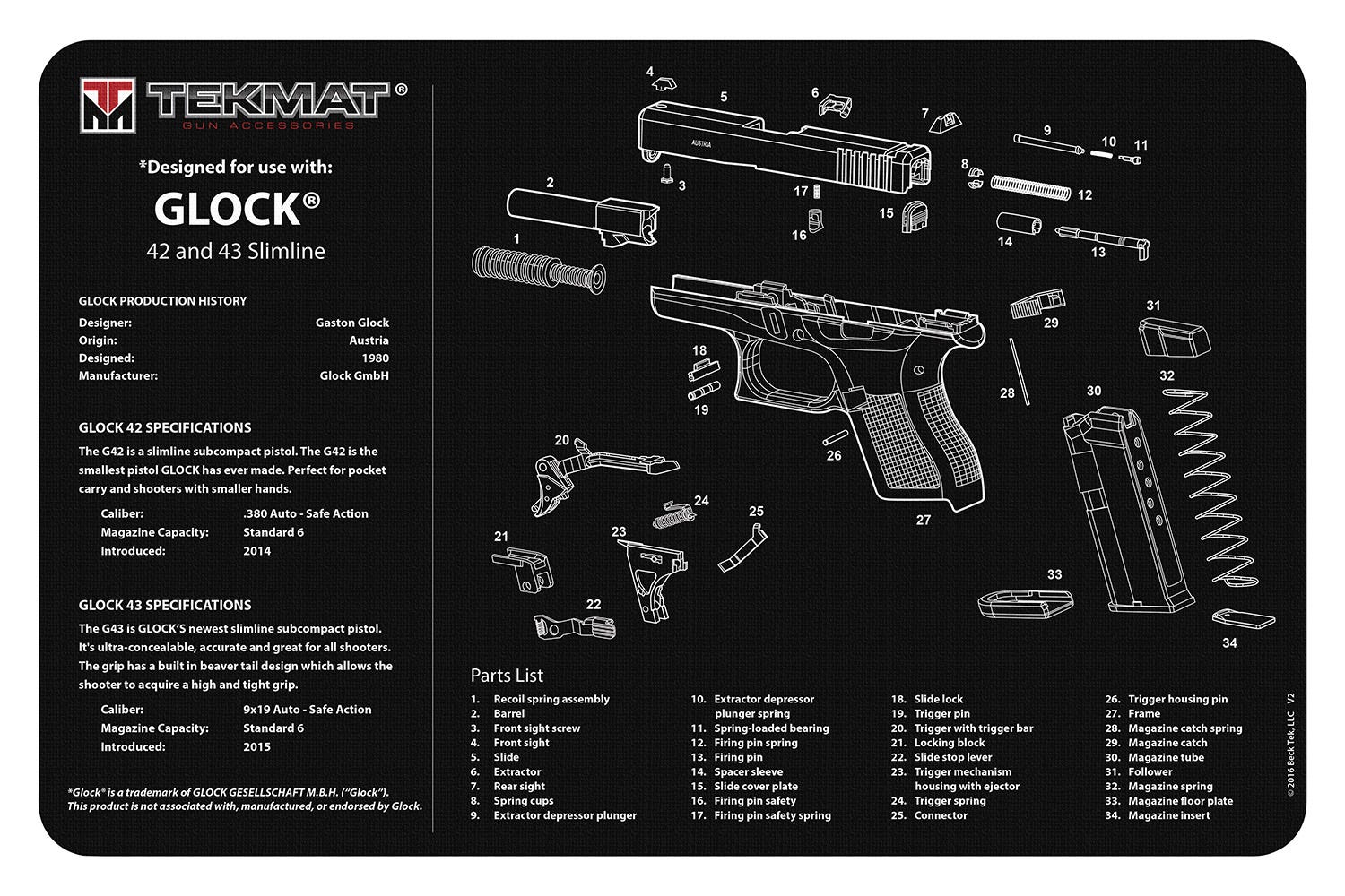 TekMat Ultra Premium Cleaning Mat Glock 42 15"X20"