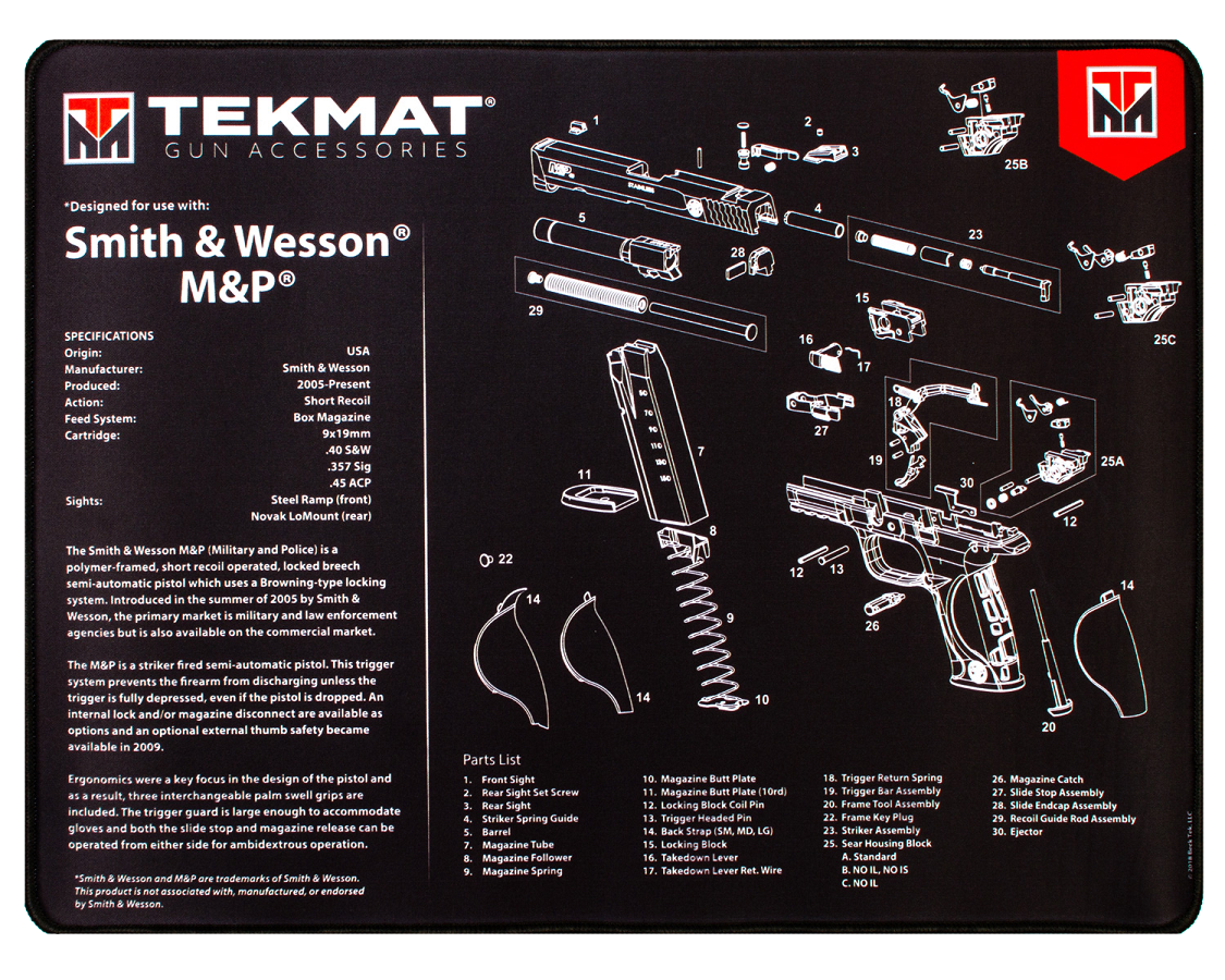 TekMat Ultra20 Premium Cleaning Mat S&W M&P Parts Diagram w/ Microfiber TekTowel