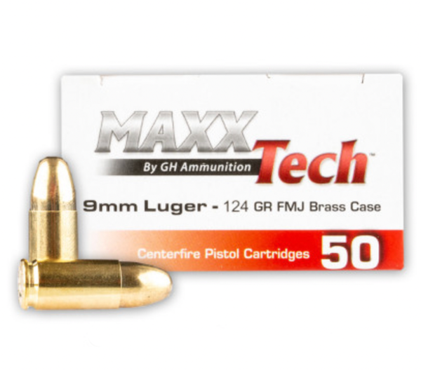 TulAmmo MaxxTech Brass 9mm 124-Grain 50-Rounds FMJ