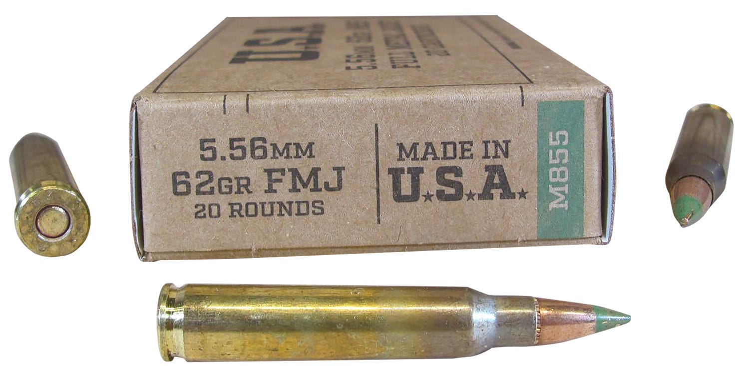 Winchester Lake City M855 Brass 5.56 62 Grain 20-Rounds FMJ Green Tip