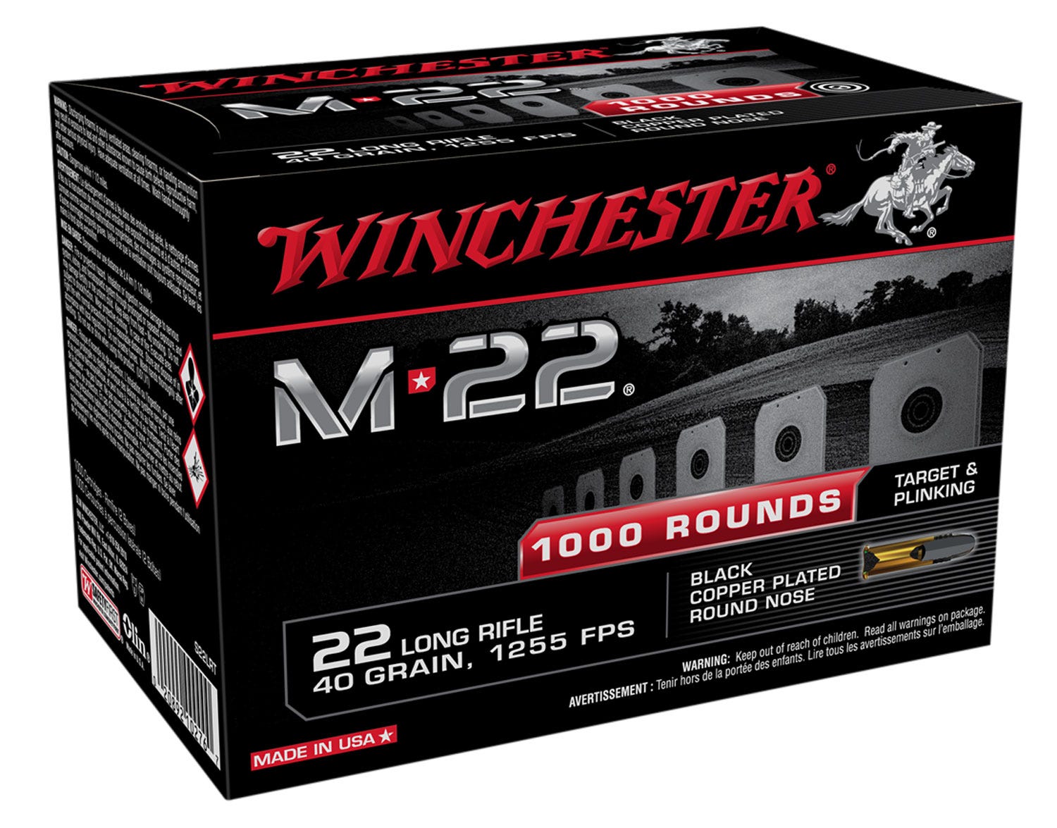 Winchester M-22 Ammo Brass .22 LR 40-Grain 1000-Rounds RN