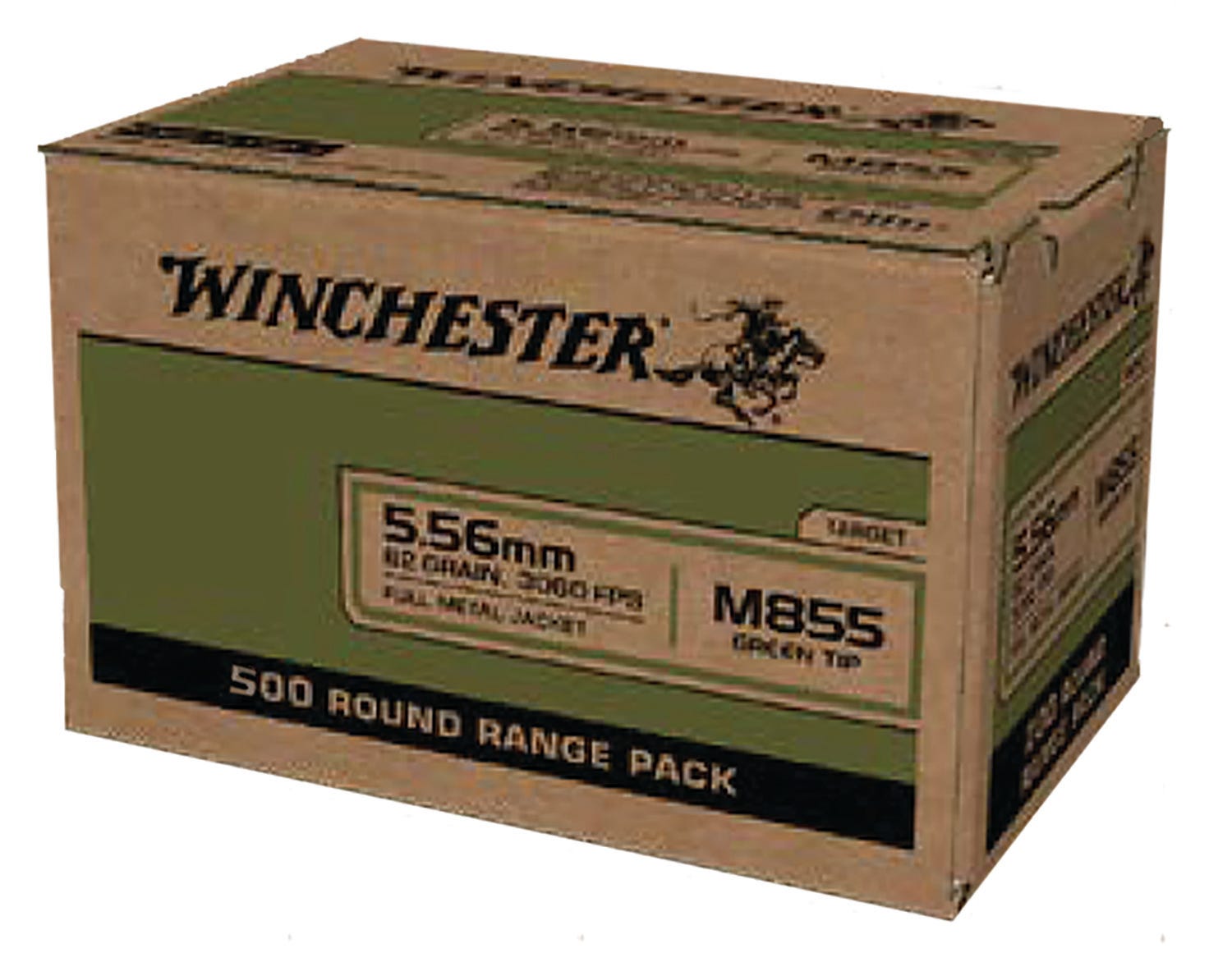 Winchester Ammo USA Green Tip Brass 556 Ammo 62-Grain 500-Rounds FMJ
