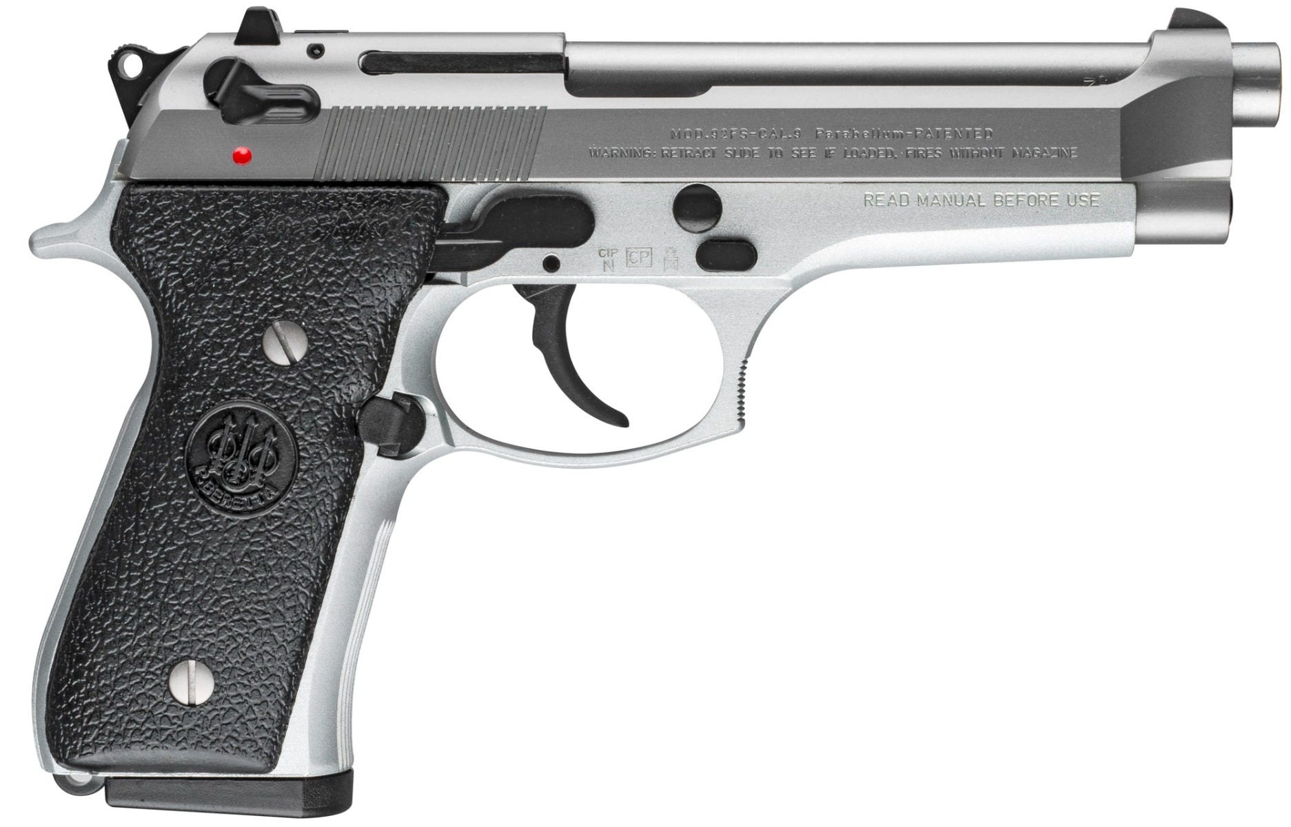 Beretta 92FS Inox Stainless 9mm 4.9" Barrel 15-Rounds Stipled Grips