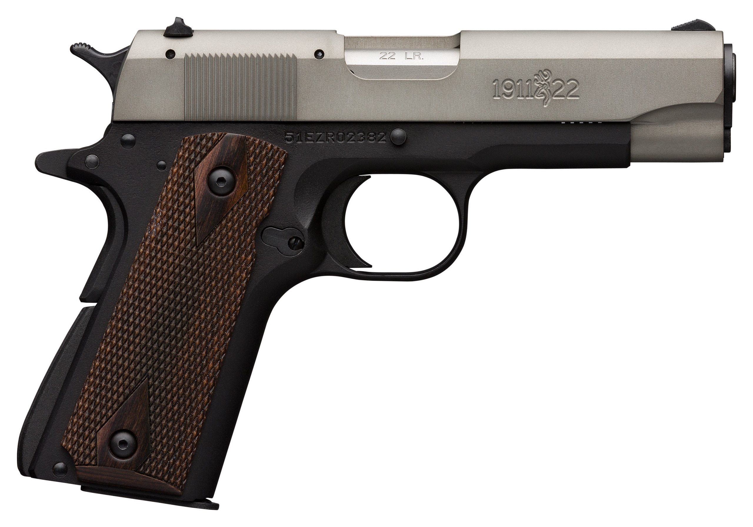Browning 1911-22 A1 Compact Gray / Black 22 LR 3.625" Barrel 10 Rounds Walnut Grip