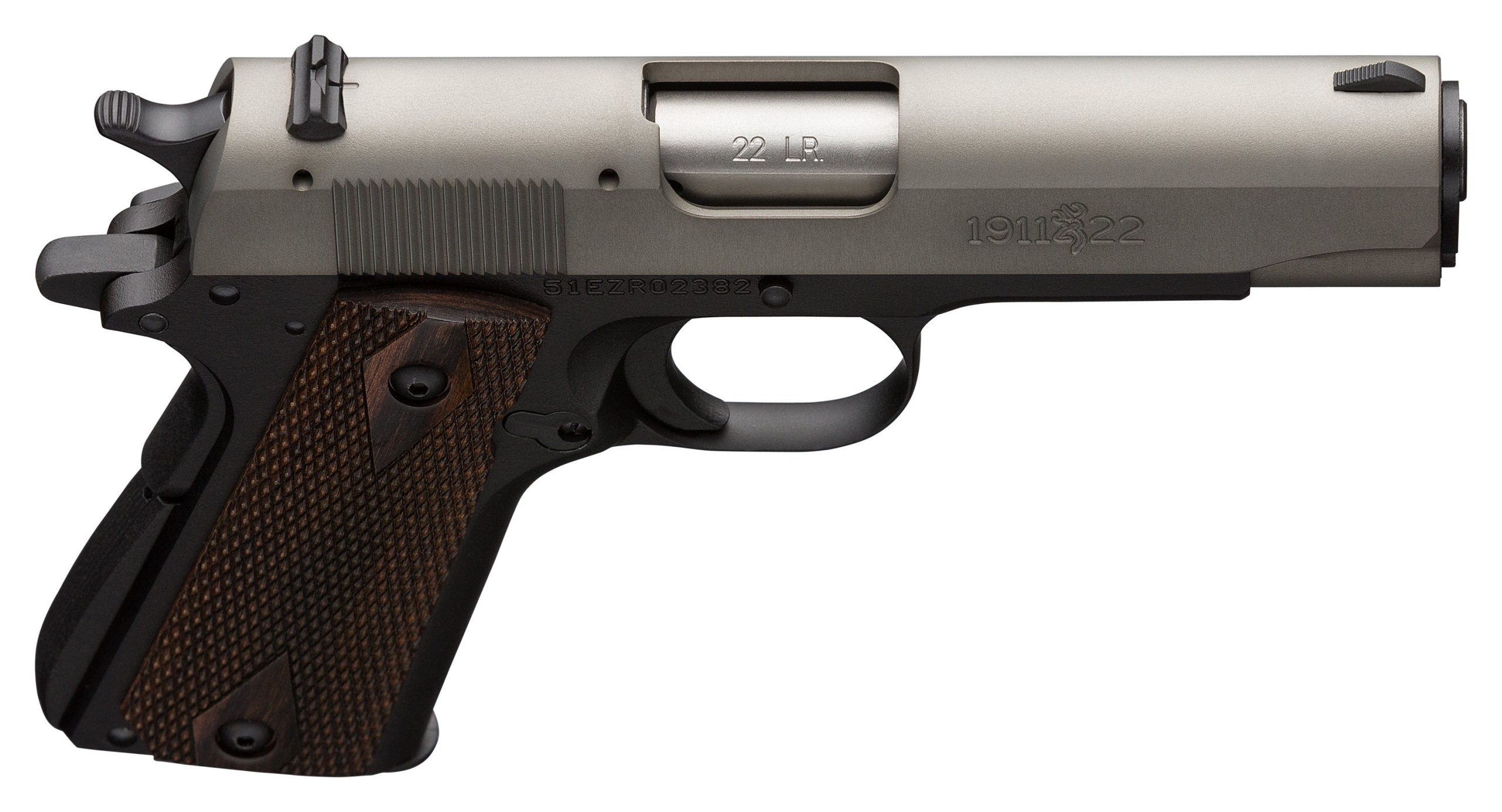 Browning 1911-22 A1 Compact Gray / Black 22 LR 3.625" Barrel 10 Rounds Walnut Grip - Image 3