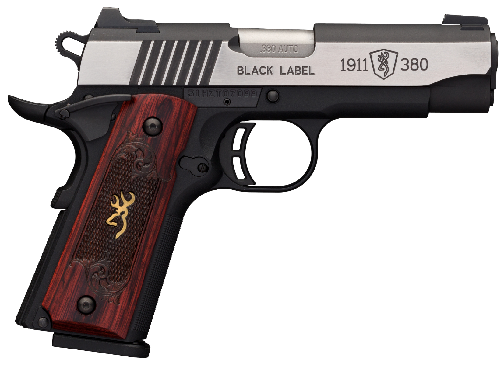 Browning 1911-380 Black Label Medallion Pro Compact Stainless .380 ACP 3.63" Barrel 8-Rounds Rosewood Grips