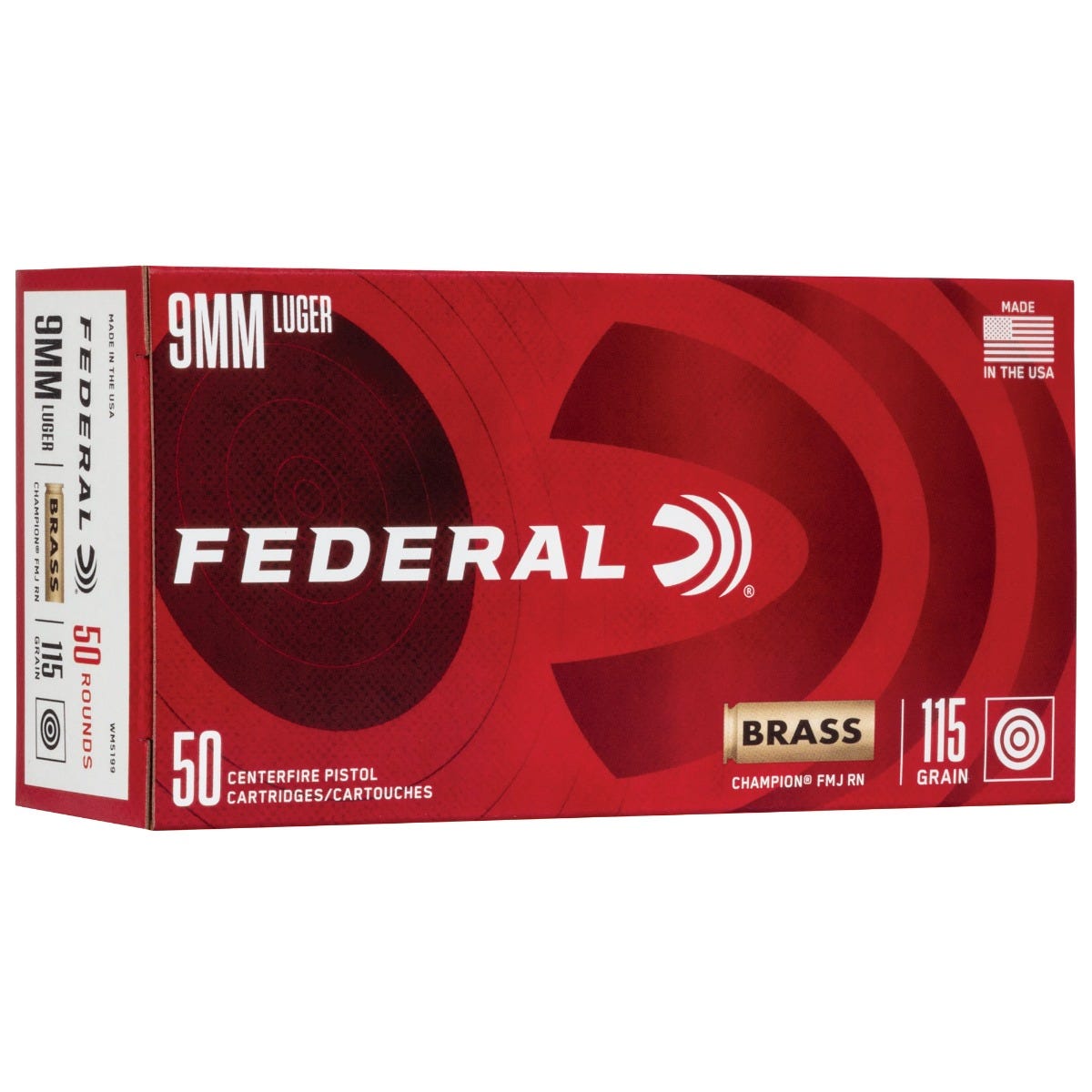 Federal Champion Training Brass 9mm 115-Grain 50-Rounds FMJ