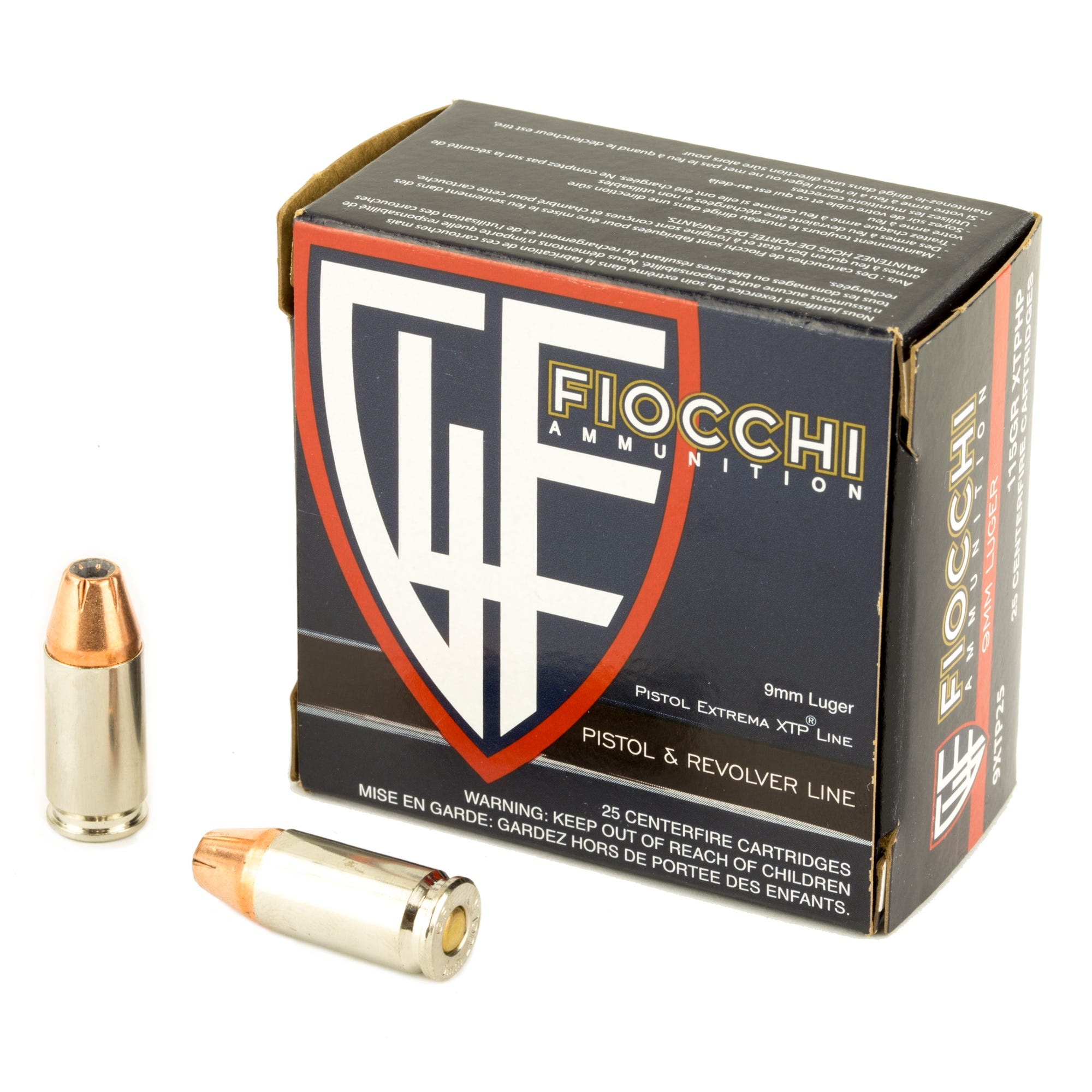 Fiocchi Extrema Centerfire Nickel Plated Brass 9mm 115-Grain 25-Rounds XTP Hollow Point