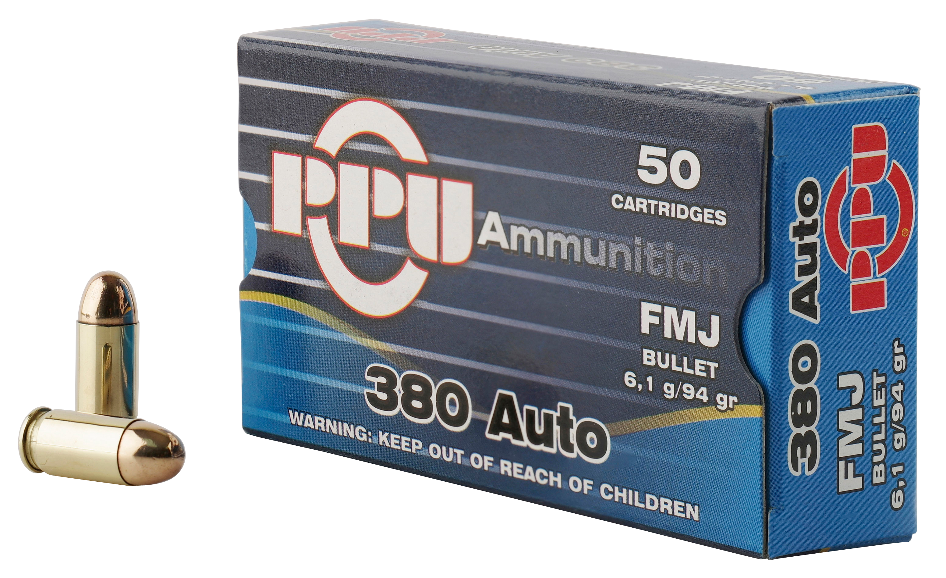 PPU Centerfire Handgun Brass .380 ACP 94-Grain 50-Rounds FMJ