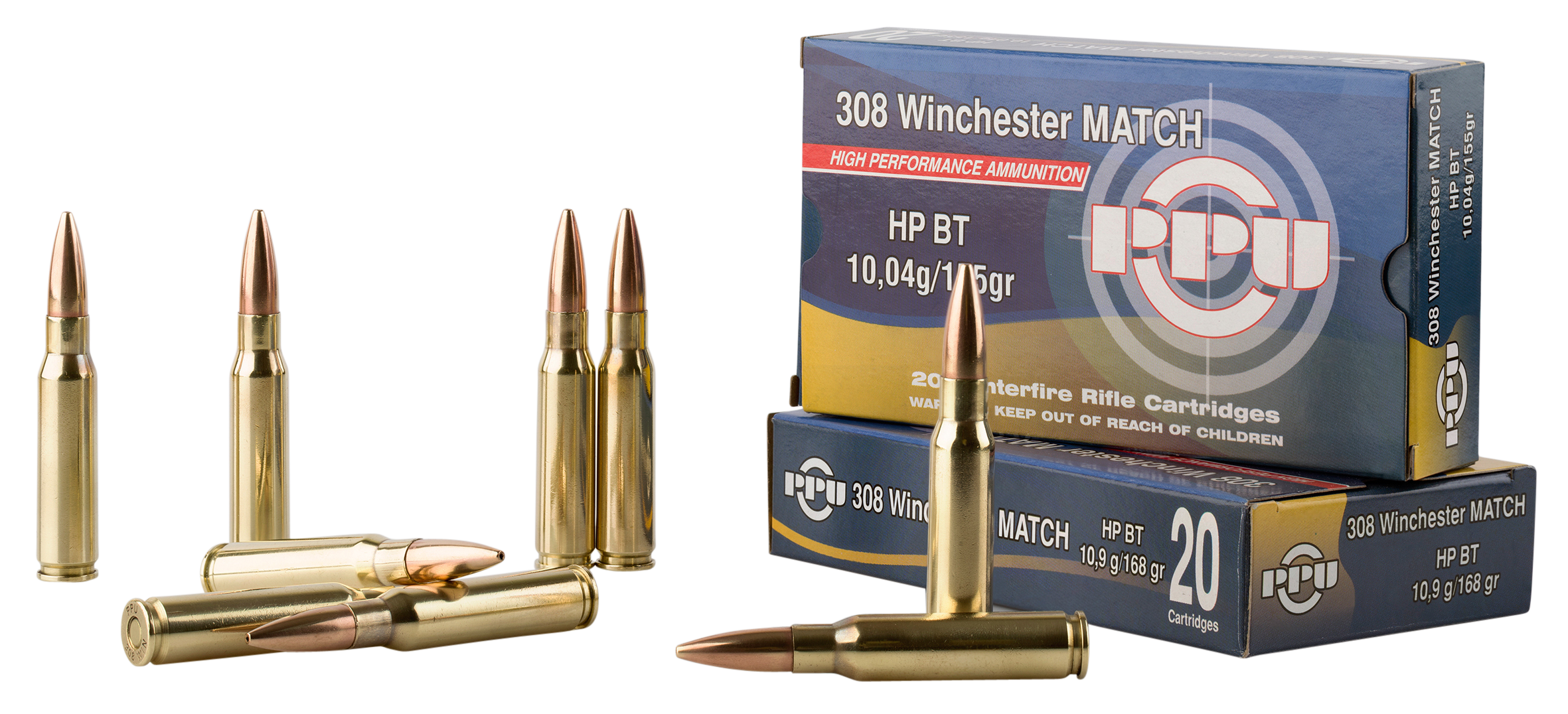 PPU Match Brass .308 Win 168-Grain 20-Rounds HPBT